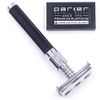 Parker Safety Razor, Parker 92R Graphite Gray, Long Handle Heavyweight Butterfly Open Double Edge Safety Razor for Men, 5 Parker Premium Platinum Double Edge Razor Blades Included