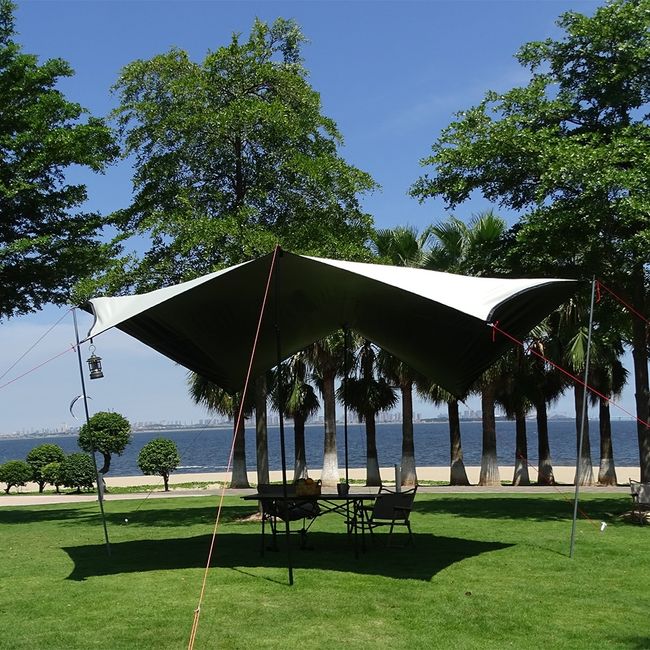 4.5X4.5m Sliver Coating Tarp Waterproof Outdoor Camping Hexagonal Butterfly  Canopy Tourist Sunshade Beach Sun Shade Awning Tent