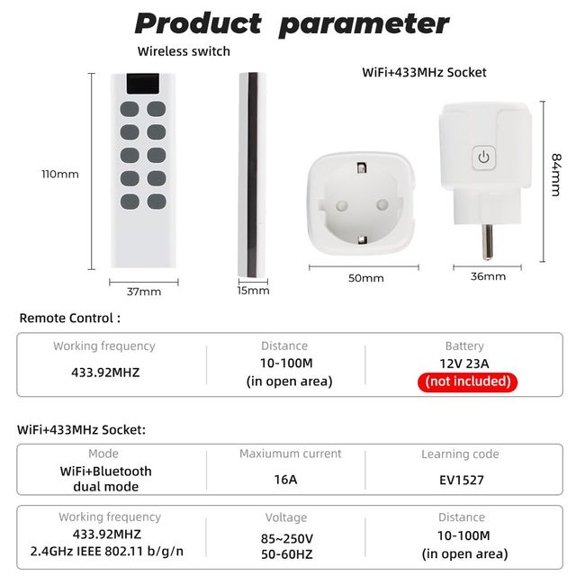 Wireless Remote Control Outlet - Wifi Rf433 Eu Smart Socket Plug