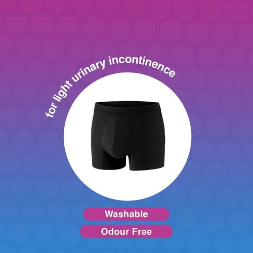 PROTECHDRY - Washable Urinary Incontinence Cotton Boxer Brief Underwear for Men with Front Absorbent Area (Large (Pack of 1), Black)