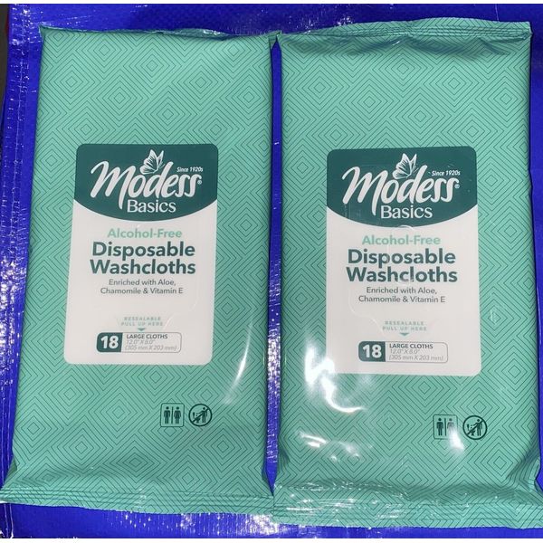 Modess Basics Disposable Washcloths 2 Pack 18 Count Each aloe 3/2026