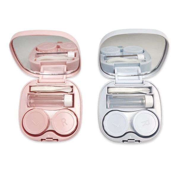 XPOOS 2 PCS Travel Contact Lens Case with Mirror,Portable Travel Contact Lens Kit,Mini Contact Lens Holder Box with Tweezers & Suction Stick Blue Pink