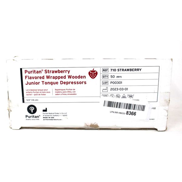 Puritan Medical 710 Wood Tongue Depressor Strawberry Flavor 5-1/2" - 50/BX