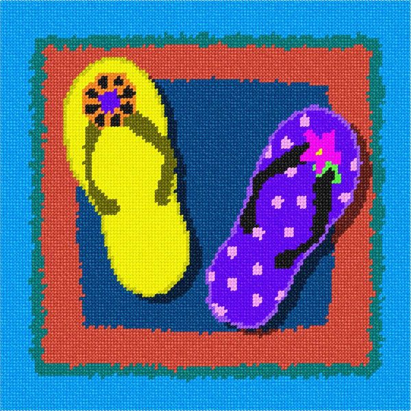 Pepita Needlepoint kit: Bright Flip Flops, 10" x 10"