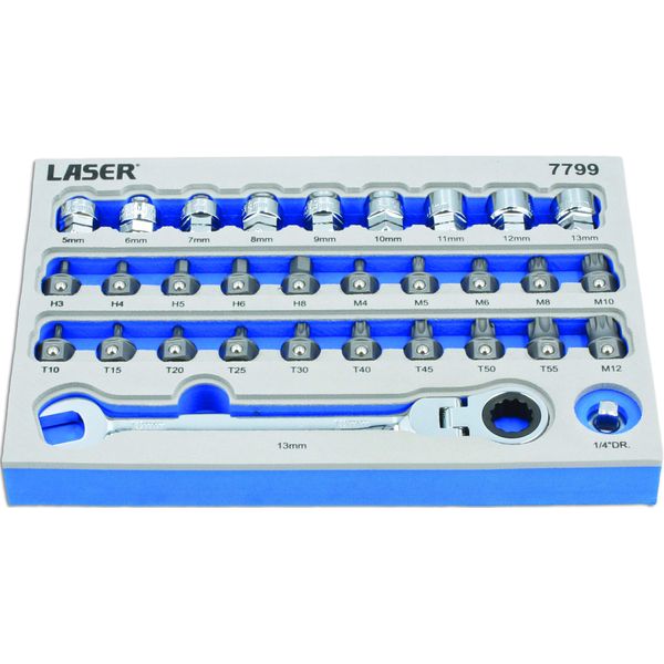 Laser 7799 Low Profile Bit & Alldrive Go Thru Socket Set 31pc