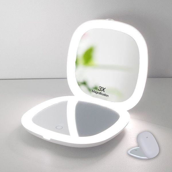 Aina Double-Sided LED Hand Mirror Portable Mini Travel Lighted Magnifying Mirror