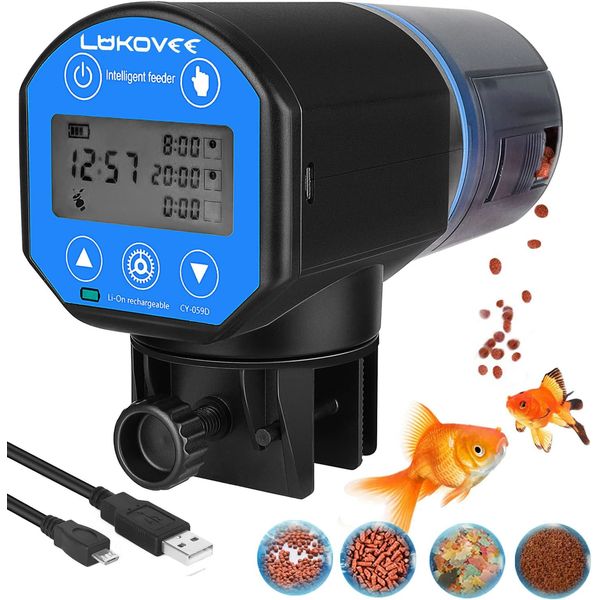 Lukovee Automatic Fish Feeder,New Generation Feeding Time Display USB Timer or