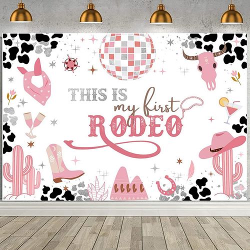 West Cowgirl Theme Birthday Party Background Wild West Party Supplies This is My First Rodeo Banner Girl Birthday Party Cow Print Pink Cactus Western Girls Party Decoration Supplies (5X3FT)