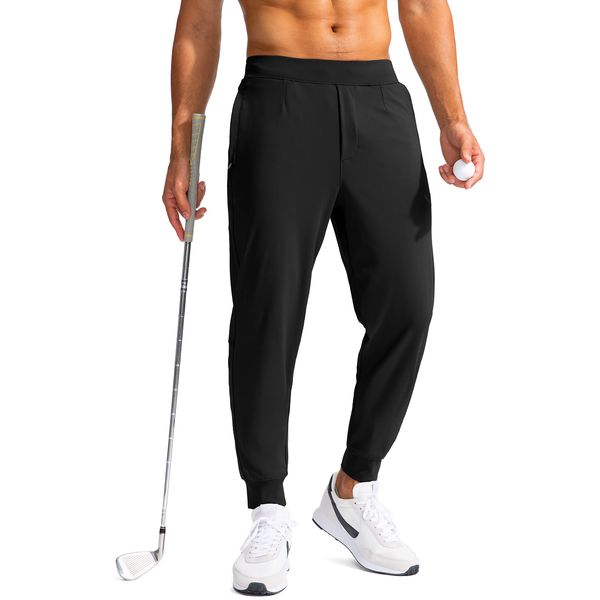 G Gradual Men's Golf Joggers Pants with Zipper Pockets Stretch Sweatpants Slim Fit Track Pants Joggers for Men Work Running (Black, L)