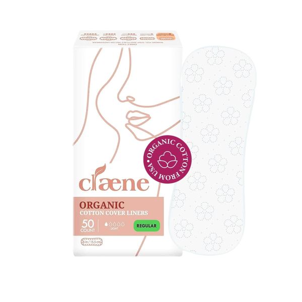 Claene Organic Cotton Panty Liners, Unscented, Panty Liners for Women, Thin, Cruelty-Free, Breathable Organic Panty Liners for Women, Light Incontinence, Natural, Vegan, Menstrual (Regular, 50 Count)