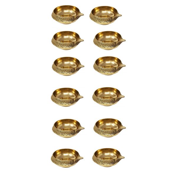 PR International Kuber Diya Puja Set of 12 Brass Kuber Diya Oil Lamp for Home Decoration for Diwali Festival and All Occasions