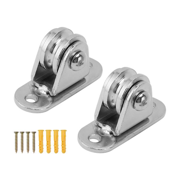 Stainless Steel Small Pulley Block Silent Pulley Roller Wall Mounted Fixed Pulley DIY Equipment Wire Rope Rail for Sliding Gate (2pcs)