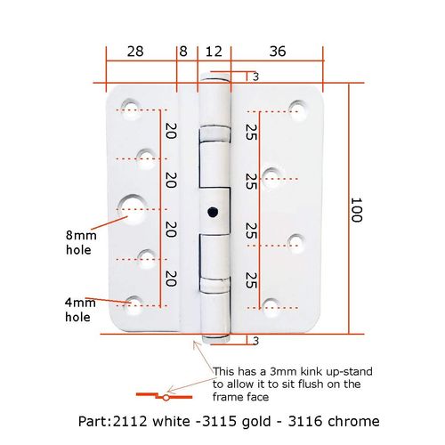 4 Inch 5 Knuckle Timber Upvc Composite Butt Type Door Hinge in White