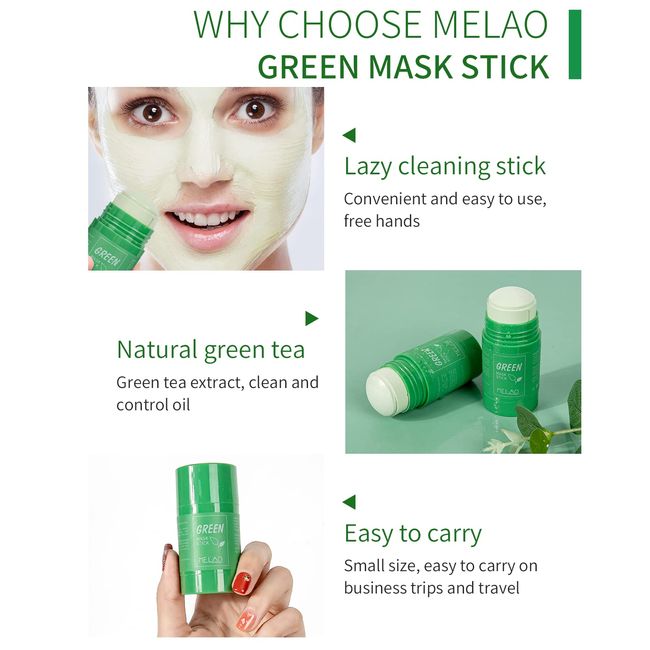 2pcs Green Mask Stick, Green Tea Cleansing Mask Stick Deep Cleansing Oil  Control Blackhead Remover, Green Stick