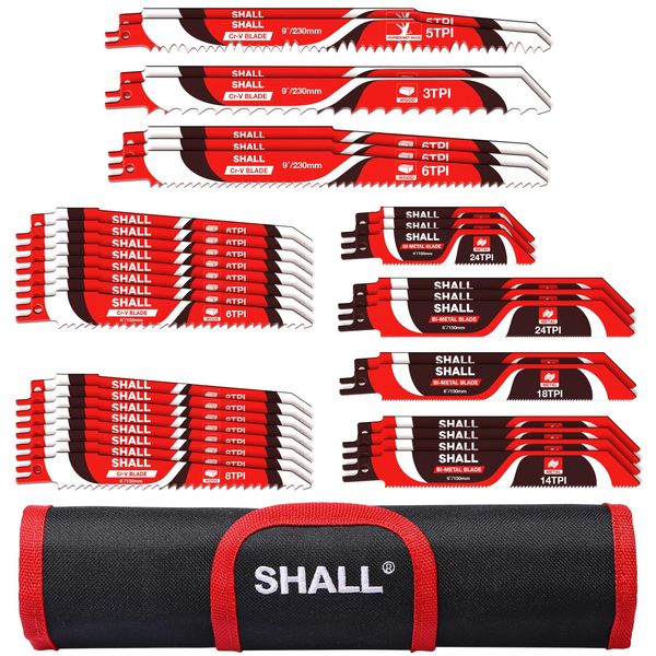 SHALL Reciprocating Saw Blades (34pcs) Carbide Steel Replacement Saw Blade Kit for Tree Pruning, for Wood, Metal and Plastic, with Storage Bag