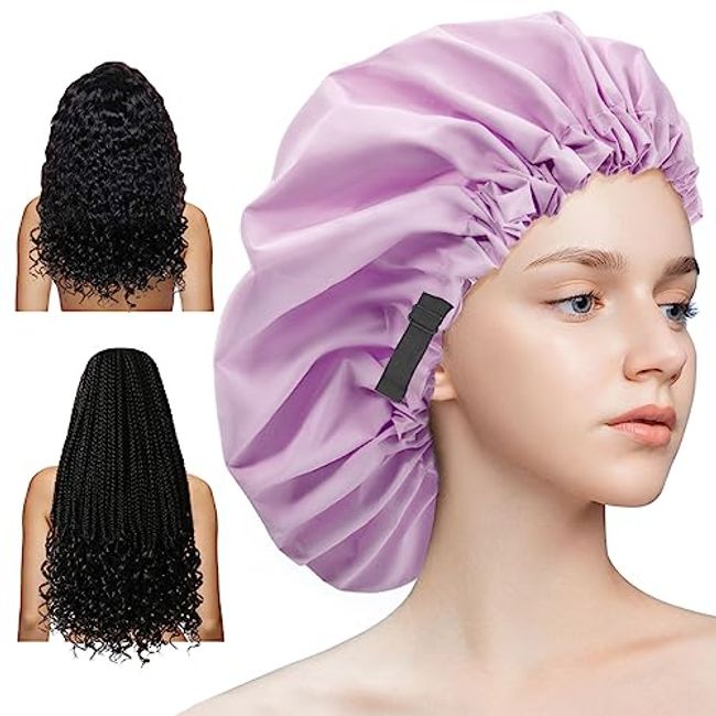 Aquior Large Satin Bonnet Sleep Cap, 2 Pcs Long Silk Bonnet for Braids  Bonnets for Black Women No Fading Silk Elastic Well-Sealed Band Hair Cap
