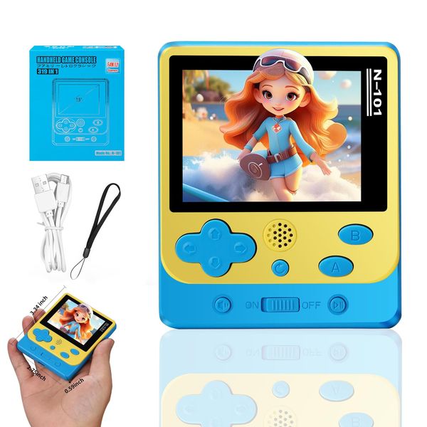 Handheld Game Console for Kids Adults,319+Games in Hand held Games for Kids Ages,Electronic Games for Kids 2.5" Color Screen Rechargeable,Boys Girls Travel Electronics Toys Birthday Xmas Gift Blue