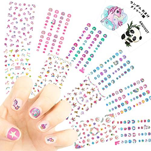 Nail Stickers, Kids, Cute, Unicorn Floral Pattern, 3D Stick On Manicure Set, Character Design, Children's Nail Stickers, 400 Types, 10 Pieces, Rainbow Unicorn, Stars, Princess, Flower Nail Pattern, Ultra Thin, Stackable, Reward Stickers, Birthday Parties,