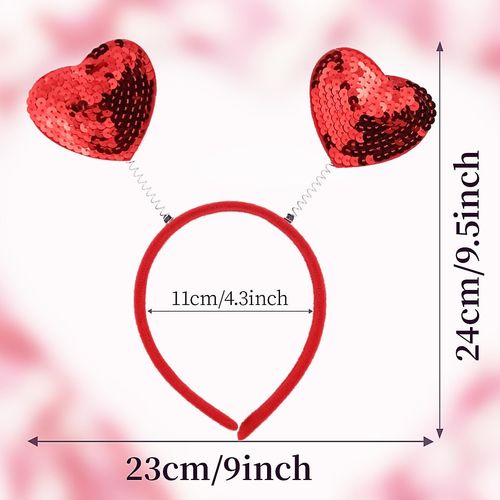 Red Heart Headband Sequined Valentine's Day Headband Heart Head Boppers Headbands Red Hair Band Hair Hoop Love Shaped Headpieces Party Hair Headwear Accessories for Holiday Festival Wedding