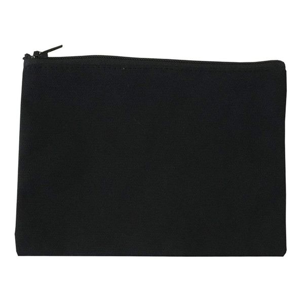 Blank Black 100% Cotton Canvas Makeup Bag With Zipper 9x6 Cosmetic Pouch Bulk - Single