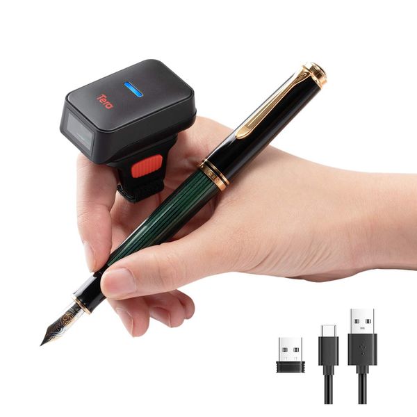 Tera Pro Extreme Performance 1D 2D QR Wireless Ring Barcode Scanner with Bluetooth, Extra Fast Scanning Speed Ultra High Resolution Mini Wearable Finger Bar Code Reader Model HW0010