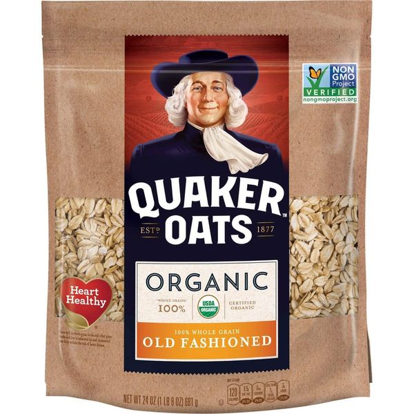 Quaker Old Fashioned Rolled Oats, USDA Organic, Non GMO Project Verified, 24oz Resealable Bags (Pack of 4)