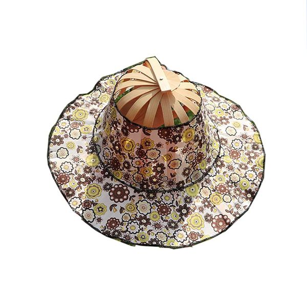 Egurs Women 2 in 1 Foldable Sun Hat Cap and Folding Handheld Fan Chinese Style Portable Floral Printed Handheld Fan and Summer Beach Cap