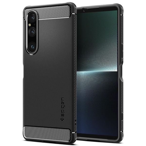 Spigen Xperia 1 V Case, TPU [SO-51D] Strap Soft Case, US Military MIL Listed, Shockproof, Shock-Absorption, Anti-Scratch, Camera Protection, Qi Charging, Wireless Charging, Rugged Armor ACS06204