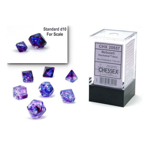 Chessex Dice Set – 10mm Nebula Nocturnal/Blue Luminary Polyhedral Dice Set – Dungeons and Dragons D&D DND TTRPG Dice – Includes 7 Dice - D4 D6 D8 D10 D12 D20 D% (CHX20557)