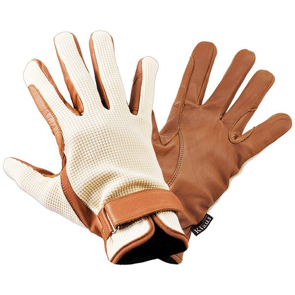 Riding Gloves Waffle Leather Gloves KE1 (Beige X Caramel Brown) Genuine Leather Genuine Leather Gloves Klaus Off-White Beige Cowhide Leather Riding Supplies KE1