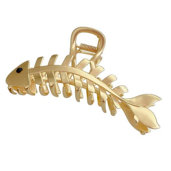 Healeved Fishbone Hairpin Clamps Banana Clips for Hair Bow Hair Clips Small Hair Funky Hairclip Bones Hair Claws for Thick Hair Barrette Hair Styling Billed Roller Alloy Gold Plating Golden