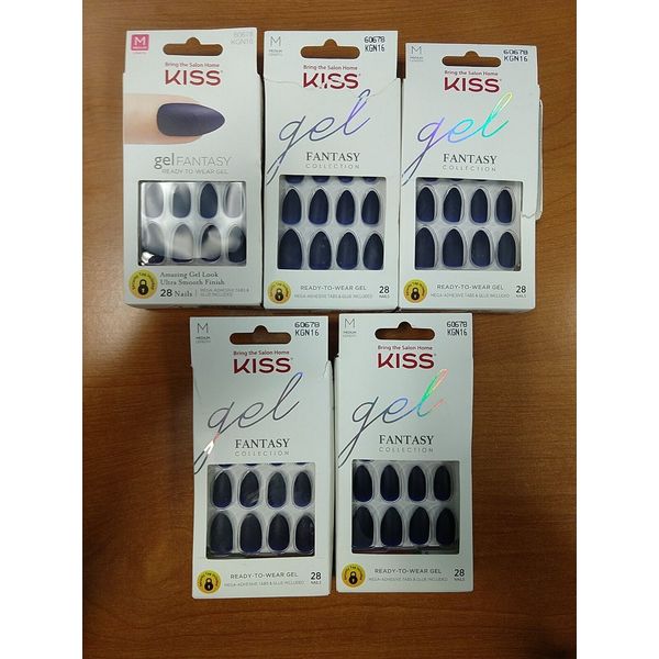 5 Packs: Kiss Gel Fantasy Glue-on Manicure Medium Nails Navy Blue 60678 - 11D