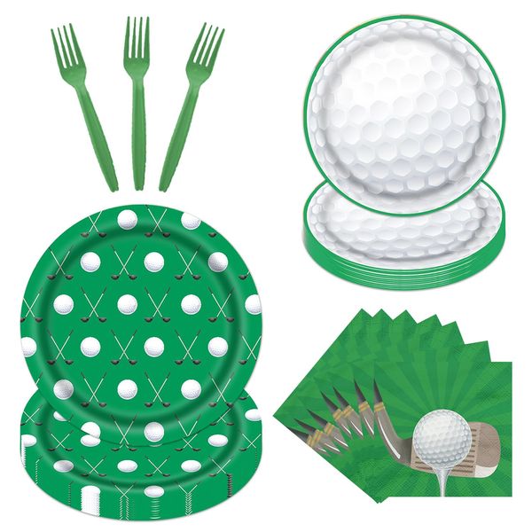 Rakuto Golf Party Plates Napkins - 64PCS Golf Party Supplies Golf Party Tableware Set Golf Theme Paper Plates Napkins Forks Disposable Golf Plates Golf Birthday Party Decorations Supplies