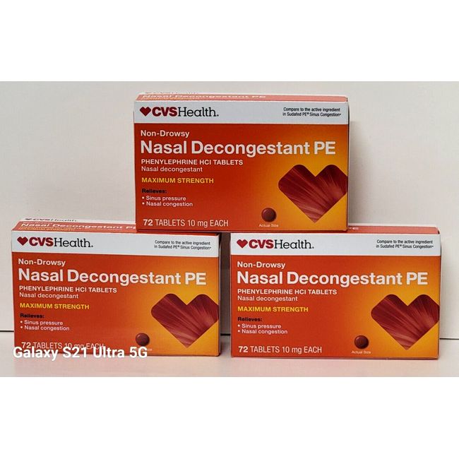 CVS HEALTH NASAL DECONGESTANT PE (3 boxes x 72 Tablets per box = 216) 10/2025