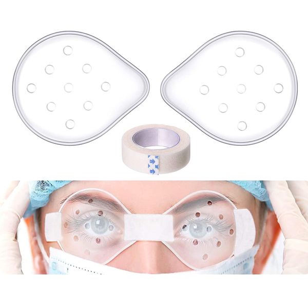 Pack of 2 Eye Protection, AZWOOD Ventilated Eye Protection, Eye Patch for Eye Surgery, Cover, Breathable After Surgery, Eye Protection with 1 Roll of Microporous Tape, Clear