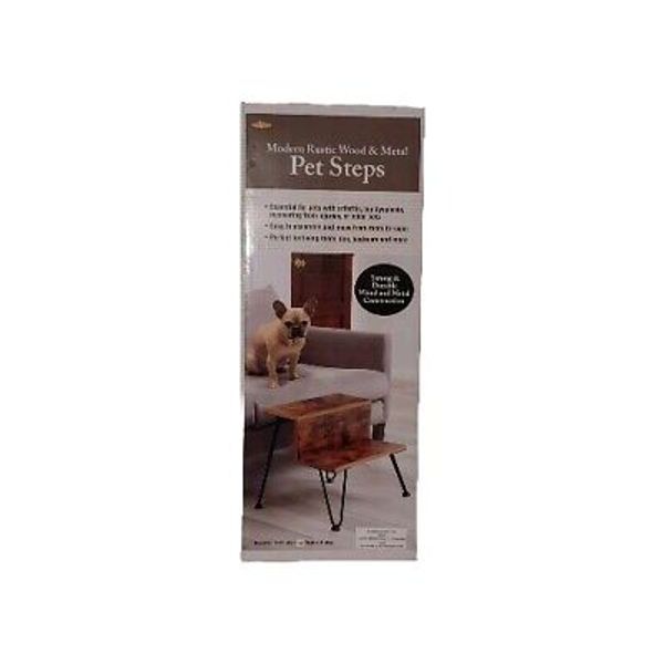 Pet Store Modern Rustic Wood & Metal Pet Steps/ 18.25" X 14" X 14" /New In Box