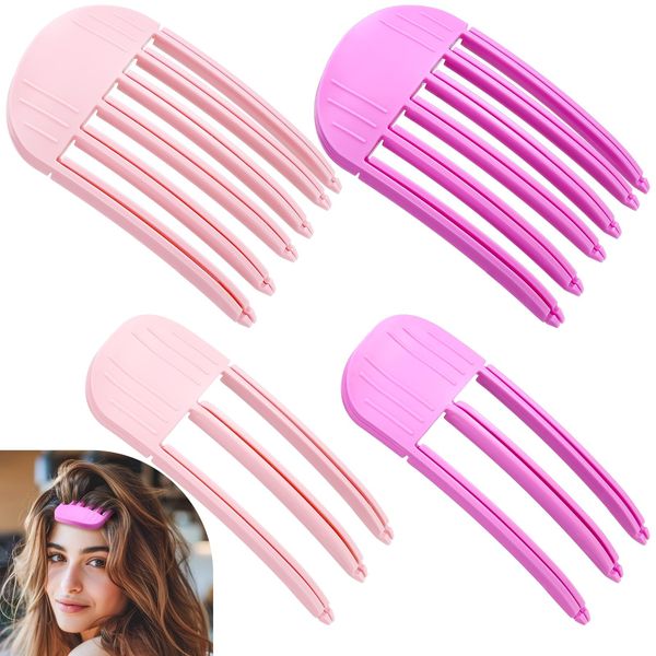 Tioncy 4 Pcs Volumizing Hair Clips Instant Hair Root Clips Natural Fluffy Hair Clips No Trace Hair Styling Tool for Salon Hairstyle Hairdressing Women Makeup Application(Light Pink, Dark Pink)