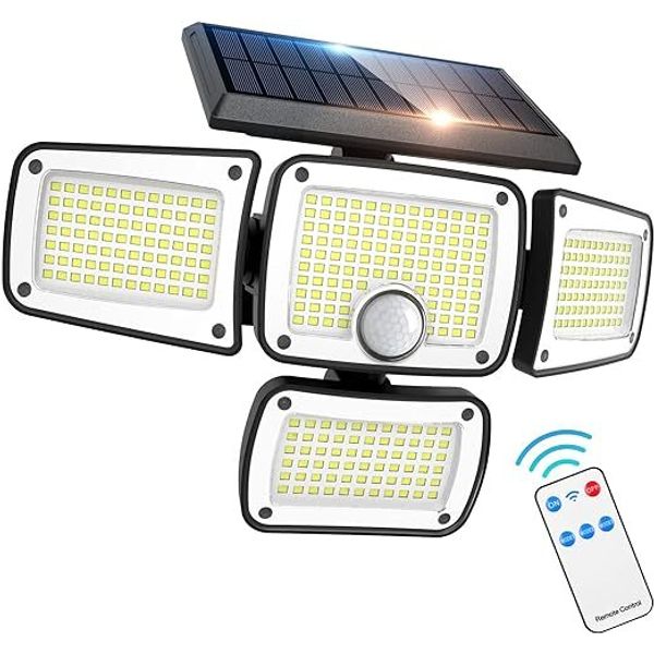 CLAONER SOLAR LIGHTS 346 LED 3000LM MOTION SENSOR REMOTE CONTROL 4-HEAD