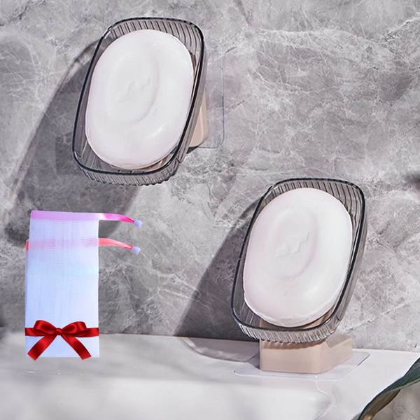 Seifenschale Dusche, Seifenhalter Selbstklebende Ohne Bohren, 2 Seifenablage Wandmontage, Seifendose mit Ablauf, Seifenbox, Soap Holder mit 2 Seifensäckchen, Seifenschalen für Waschbecken/Bad/Küche