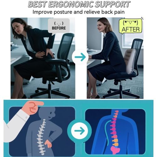 Inflatable Lumbar Support Pillow for Travel Seat and Office Chair, Back Support Pillow for Airplane Travel and Car, Lumbar Pillow for Lower Back Pain Relief and Improve Posture, Easy to Carry - Grey