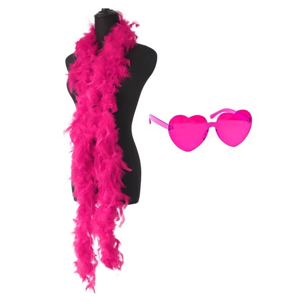 db11 Colorful Feather Boas, 6.6ft Feather Boa for Women for Dancing Wedding Party Cosplay Halloween,with Heart Rimless Sunglasses (Hot Pink)