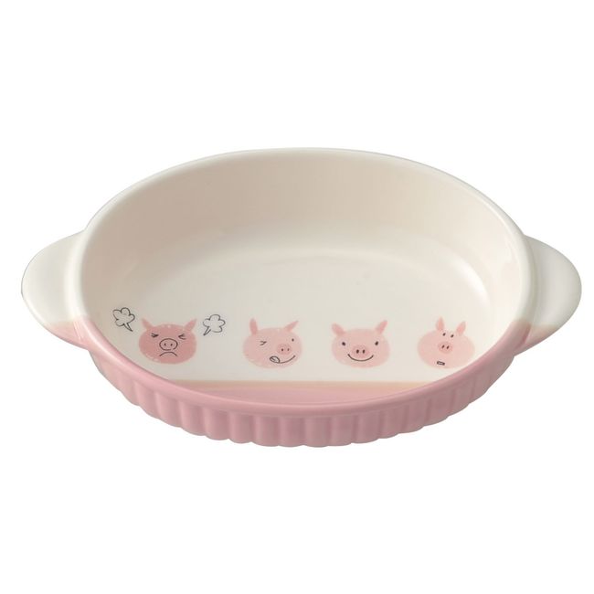 Banko Ware 12677 Oven Safe Kids Gratin Dish with Pig Diameter Approximately 7.5 inches (19 cm), Tableware, Pottery, Microwave Oven, Dishwasher Safe, Made in Japan