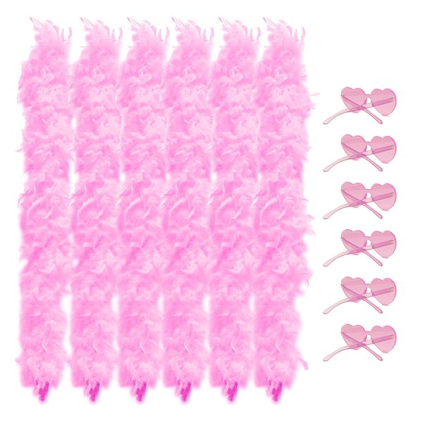 LIULIUBTY Colored Feathers 6 Pcs Flapper Colorful Feather Boas 6.6ft for Party with Frameless Sunglasses Party Favor Carnival