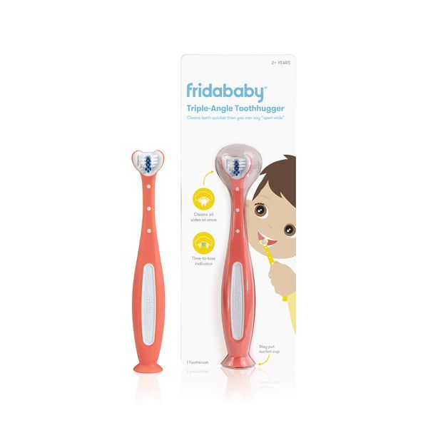 Frida Baby Toothhugger Kids Toothbrush | U-Shaped Toothbrush with Triple-Angle Bristles, Easy-Grip Handle, Soft Toothbrush Bristles | for Toddlers and Kids 2+ Years Old | Pink