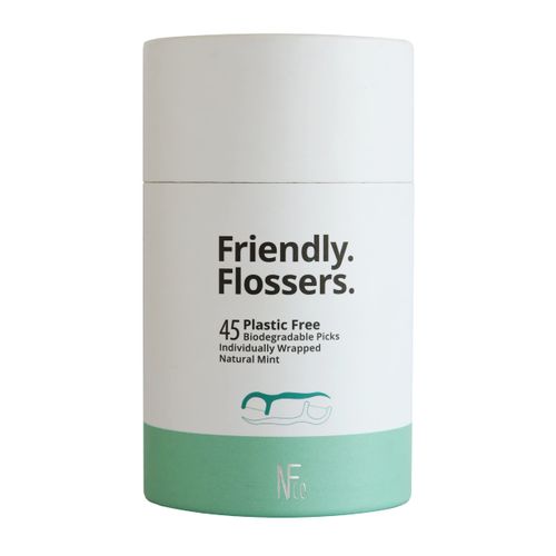 The Natural Family Co. Friendly Flossers, Individually Wrapped Floss Picks, Slides Easily Between Teeth, Plastic Free Packaging and 100% Vegan Natural Mint Flavour 45 Pack