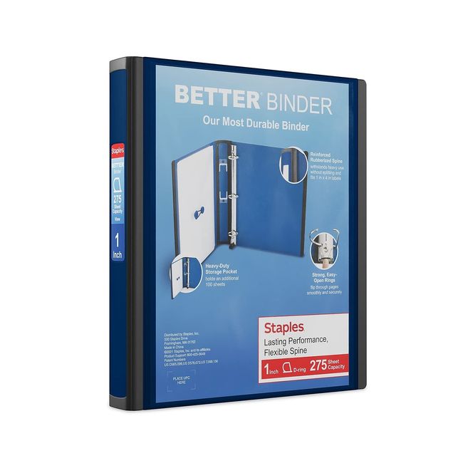 Staples Better 1-Inch D 3-Ring View Binder, Blue