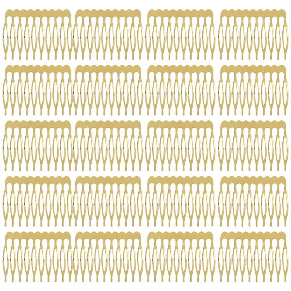 20 Pack Bulk 5 10 Teeth Silver Metal Side Hair Combs Plain Blank Crafting DIY Wire Slide Combs Wedding Bridal Veil Combs Decorative Headpiece French Twist Updo Chignon Bun Clips (10 Teeth, Gold)