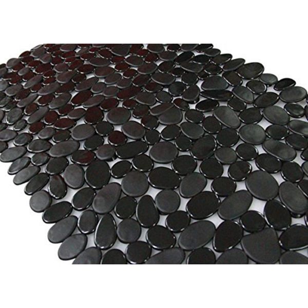 SONGZIMING Non-Slip Pebble Bathtub Mat Black 16 W x 35 L Inches (for Smooth/Non-Textured Tubs Only) Safe Shower Mat with Drain Holes, Suction Cups for Bathroom