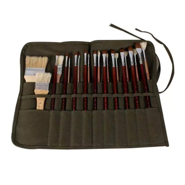 Paint Brush Bag Artist Paint Brush Holder 22 Slots Roll Up Brush Bag Case Paint Brush Storage Canvas Pouch Draw Pen Watercolor Oil Painting Brushes Holder for Acrylic Watercolor Oil Draw Pen Brush