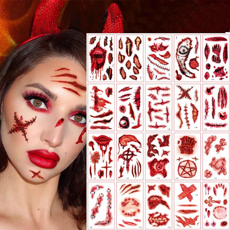 Halloween Scars Tattoos,20Sheet Halloween Realistic Wound Temporary ...